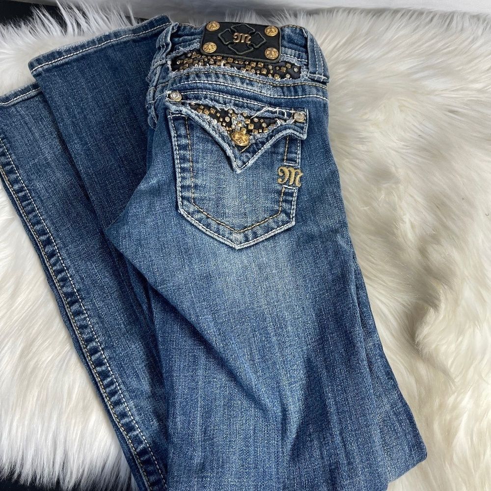 Miss Me Bronze Grommet Straight Leg Jeans‎ Sz 26